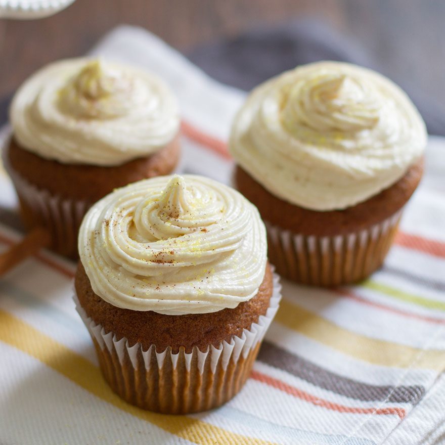 Gingerbread cupcakes with honey cream cheese frosting